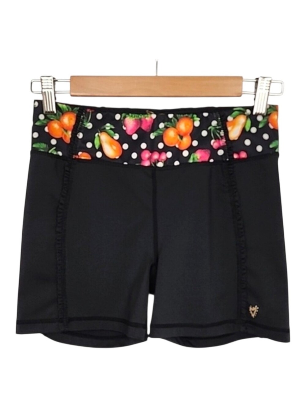 Betsey Johnson Performance Women's Fruit Polka Dot Print Shorts Black Small